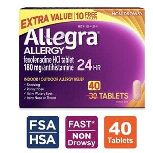 Allegra 24HR Allergy Relief HCI 180mg 40 TABLETS FREE SHIP exp. 12/2026